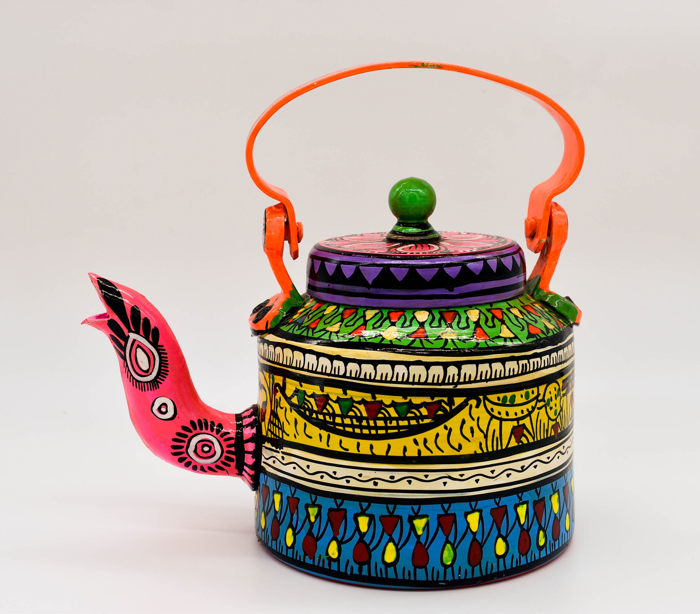 attachitra Hand-Painted Tea Kettle, Traditional Indian Folk Art Design, Multicoloured Aluminium attachitra Hand-Painted Tea Kettle, Traditional Indian Folk Art Design, Multicoloured Aluminium