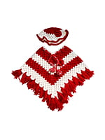 EELIKA Handmade Crotchet Woolen Poncho with Cap for Kids, 2-3 Years, Red and White EELIKA Handmade Crotchet Woolen Poncho with Cap for Kids, 2-3 Years, Red and White