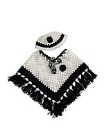Handknitted white and black woolen poncho and cap for kids between 1 and 2 years || winterwear || beautiful design and excellent finish and amazing crotchet work Handknitted white and black woolen poncho and cap for kids between 1 and 2 years || winterwear || beautiful design and excellent finish and amazing crotchet work