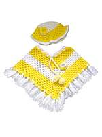 EELIKA Handmade Woolen Crochet Poncho with Caps for Kids, 3 to 6 Months, Yellow and White EELIKA Handmade Woolen Crochet Poncho with Caps for Kids, 3 to 6 Months, Yellow and White